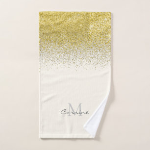 Conjunto De Toalhas Ómbre Dourado metálico com brilho monograma