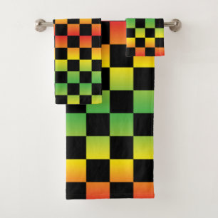 Conjunto De Toalhas Ombre Verde Amarelo Vermelho Verificado