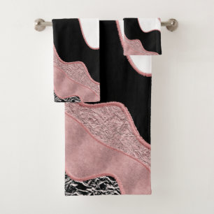 Conjunto De Toalhas Onda Abstrata Rosa Dourado Rosa Moderno Glam Tendê