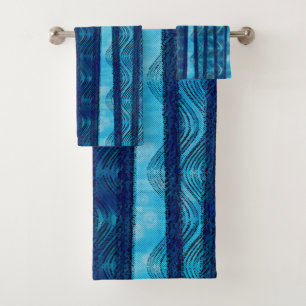 Conjunto De Toalhas Onda Azul Retro Padrão Única e Legal