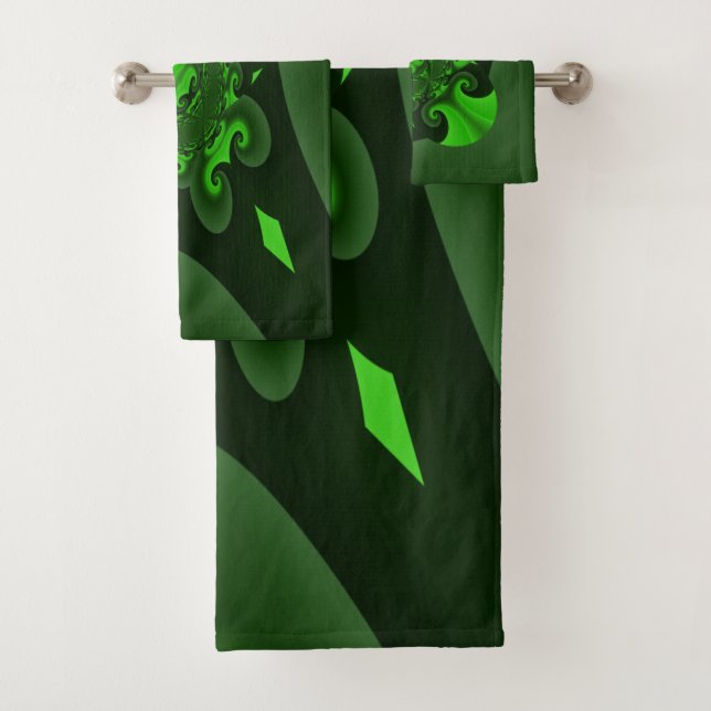 Conjunto De Toalhas Onda Espiral Verde Escuro E Limão (Insitu)
