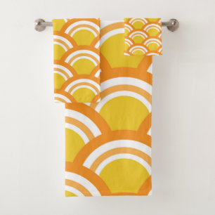 Conjunto De Toalhas Onda Japonesa Seigaiha Padrão Amarelo Laranja