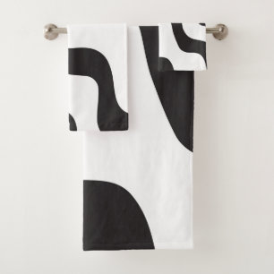 Conjunto De Toalhas Onda Preta e Branca Arte Moderna Abstrata Chique