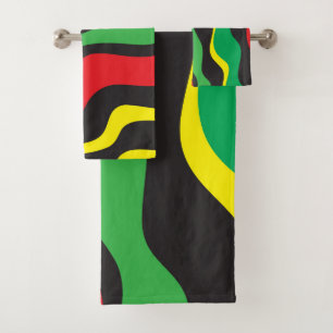 Conjunto De Toalhas Onda Rasta Vermelho Amarelo Verde Preto