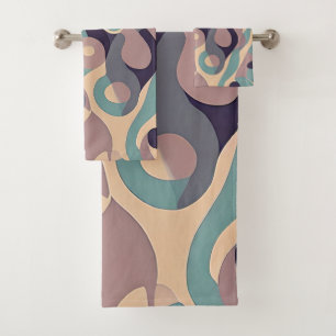 Conjunto De Toalhas Ondas abstratas roxas e azuis suaves