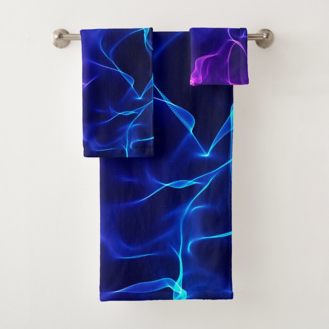 Conjunto De Toalhas Ondas Abstrato elegantes - azul e roxo - (Insitu)