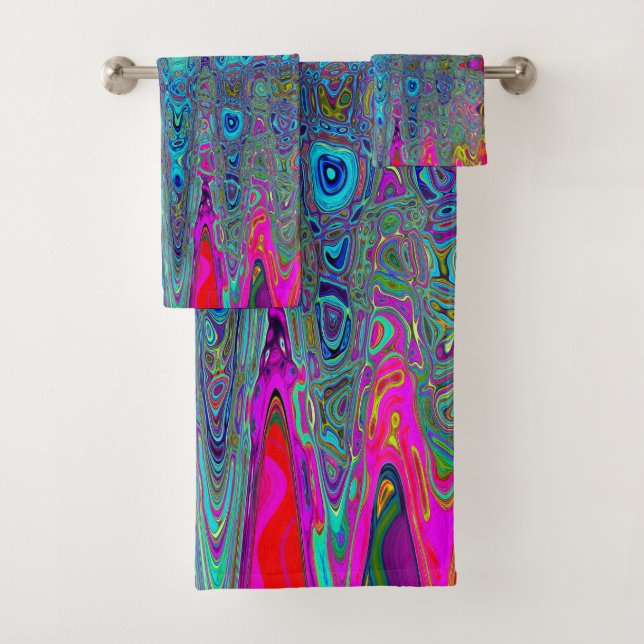 Conjunto De Toalhas Ondas Atômicas Abstratas Azul Céu Trippy Retro (Insitu)