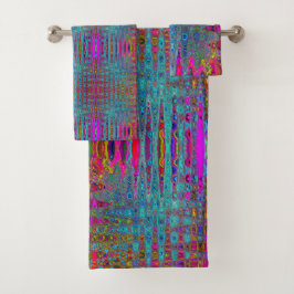 Conjunto De Toalhas Ondas Atômicas Abstratas Azul Céu Trippy Retro
