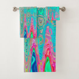 Conjunto De Toalhas Ondas Atômicas Arco-Íris Abstratas Groovy Retro