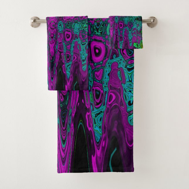 Conjunto De Toalhas Ondas Atômicas Magenta Abstrato Groovy Negrito (Insitu)