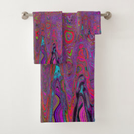Conjunto De Toalhas Ondas Atômicas Retro Magenta Groovy Psicodélicas
