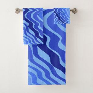 Conjunto De Toalhas Ondas Azuis Reflexivas Design Abstrato Moderno Art