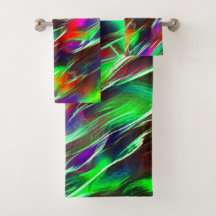 Ondas coloridas em verde, vermelho, lilás e roxo