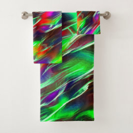 Conjunto De Toalhas Ondas coloridas em verde, vermelho, lilás e roxo