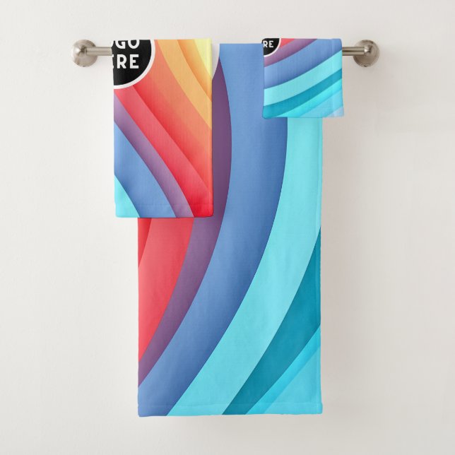 Conjunto De Toalhas Ondas de Arco-Íris Abstratas Modernas com seu Logo (Insitu)