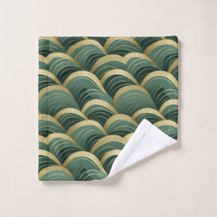 Conjunto De Toalhas Ondas de Arcos Verdes e Douradas