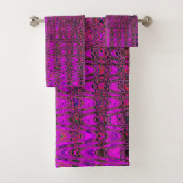 Conjunto De Toalhas Ondas de Boomerang Retro Magenta Abstratas