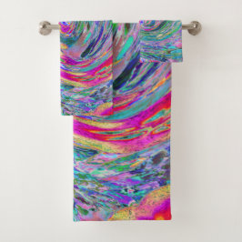 Conjunto De Toalhas Ondas de Cores Psicodélicas Florais Abstratas em A