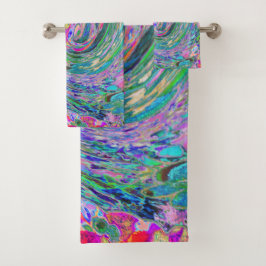 Conjunto De Toalhas Ondas de Cores Psicodélicas Florais Abstratas em A