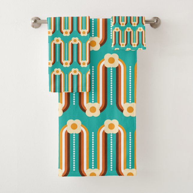 Conjunto De Toalhas Ondas e flores retrorreflectoras, Teal, Laranja, C (Insitu)