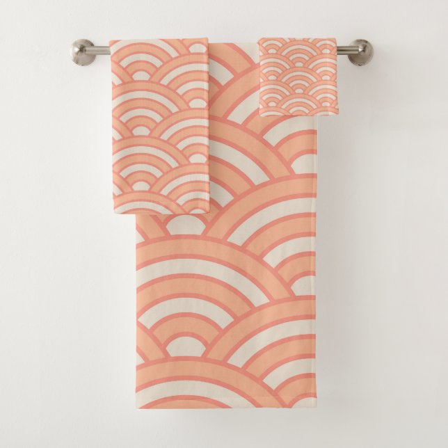 Conjunto De Toalhas Ondas Japonesas Peach Fuzz Seigaiha (Insitu)