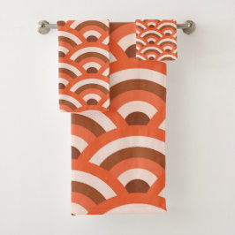 Conjunto De Toalhas Ondas japonesas Seigaiha em laranja e marrom