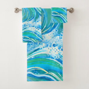 Conjunto De Toalhas Ondas marítimas azuis