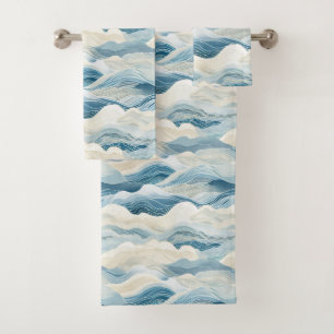 Conjunto De Toalhas Ondas Oceânicas De Areia Do Mar Azul
