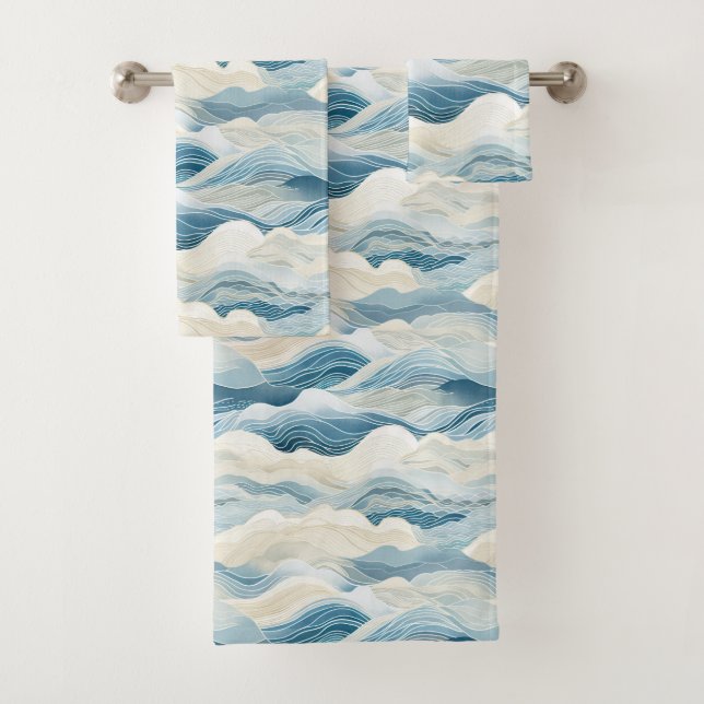 Conjunto De Toalhas Ondas Oceânicas De Areia Do Mar Azul (Insitu)