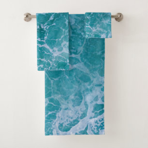 Conjunto De Toalhas Ondas profundas do oceano azul