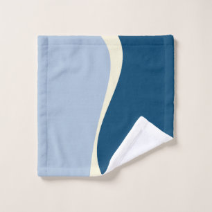 Conjunto De Toalhas Ondas Simples 2 em Azul Escuro, Azul Claro e Creme