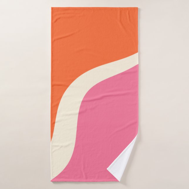 Conjunto De Toalhas Ondas Simples 3 - Rosa, Laranja e Creme (Toalha de Banho)