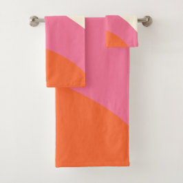 Conjunto De Toalhas Ondas Simples - Rosa, Laranja e Creme
