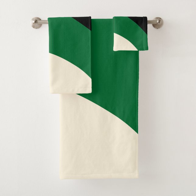 Conjunto De Toalhas Ondas Simples - Verde, Creme e Preto (Insitu)