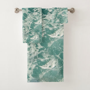 Conjunto De Toalhas Ondas Verdes Azuis