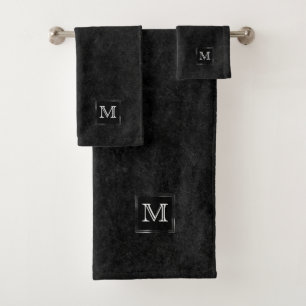 Conjunto De Toalhas Onyx Black Velvet Monograma de Grunge Chalkboard