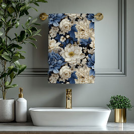 Conjunto De Toalhas Opulent Navy Blue Ivory Gold Floral Towel
