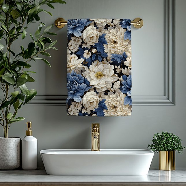 Conjunto De Toalhas Opulent Navy Blue Ivory Gold Floral Towel (Opulent Navy Blue Ivory Gold Floral Towel)
