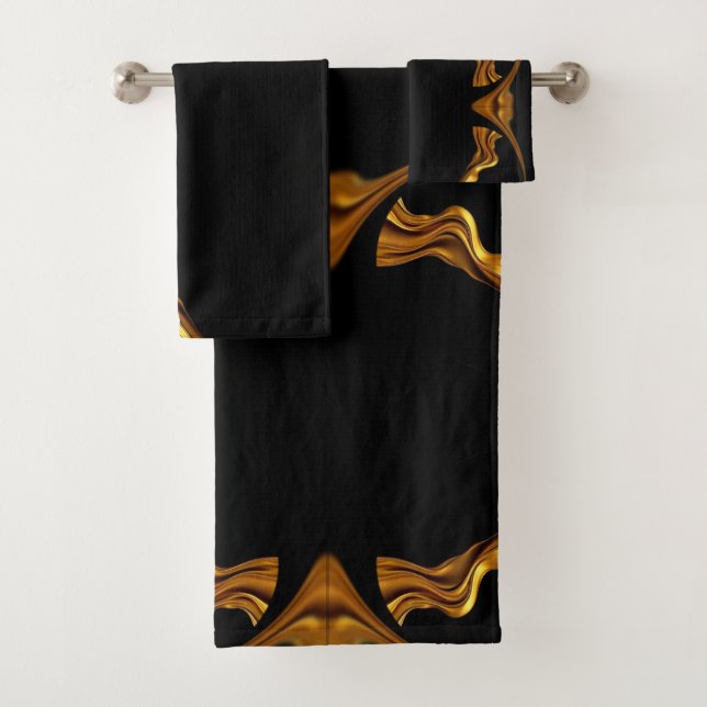Conjunto De Toalhas Opulent Swirl Liquid Gold Black Designer Christi (Insitu)