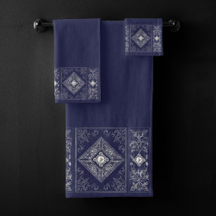 Conjunto De Toalhas Opulsão do ornamentado Farinha de prata e azul