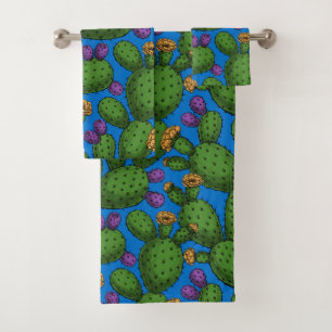 Conjunto De Toalhas Opuntia florescente em azul