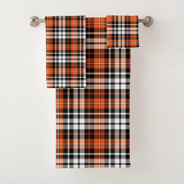 Conjunto De Toalhas Orange Black White Plaid Tartan Pattern Design  (Insitu)