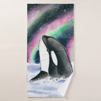 Conjunto De Toalhas Orca Whale Galaxy Nortes Luzes Estrelas Watercolor