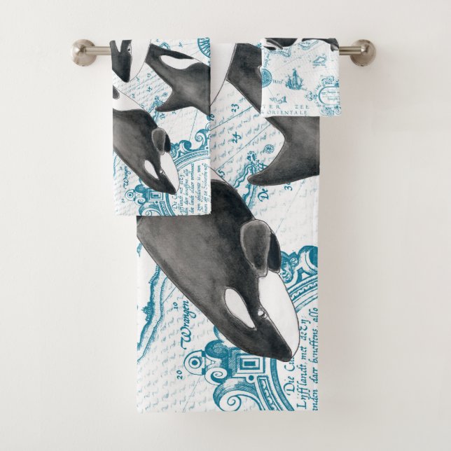Conjunto De Toalhas Orca whales família antiga azul (Insitu)