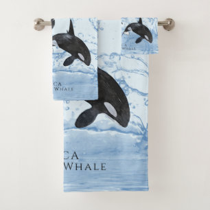 Conjunto De Toalhas Orcas Incríveis de Preto e Branco