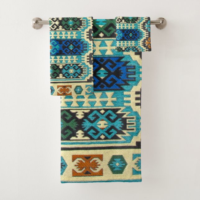 Conjunto De Toalhas Oriental turco tapete azul verde azul (Insitu)