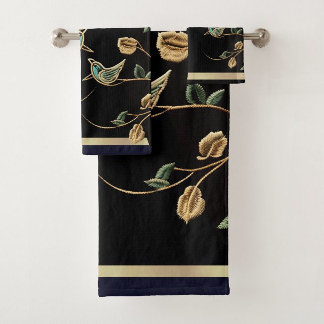 Conjunto De Toalhas Oriole Verde\Bordado de Folha Dourado\Conjunto de  (Insitu)