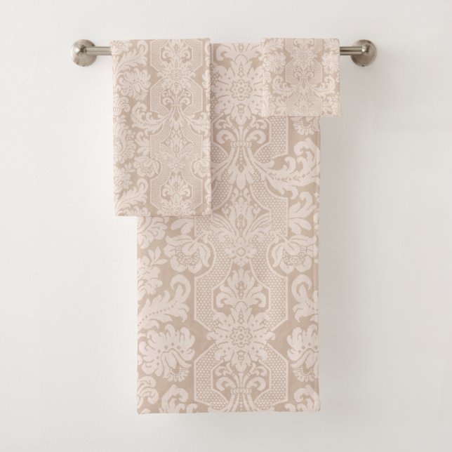 Conjunto De Toalhas Ornamentado Elegante Cream Victorian Damask (Insitu)