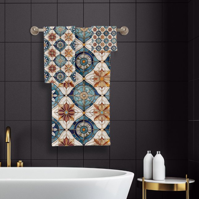 Conjunto De Toalhas Ornamentado marroquino Padrão do Azulejo nº 3 Blue (Criador carregado)