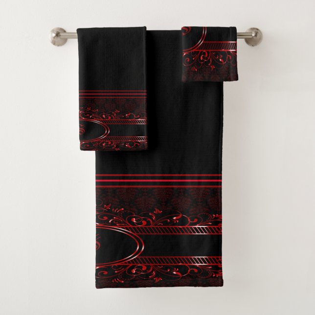 Conjunto De Toalhas Ornamentado Preto e Vermelho - Gótico Monograma (Insitu)